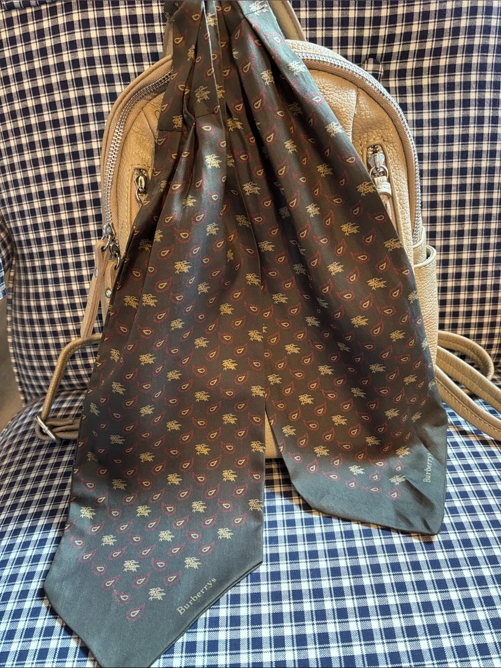 Burberry vintage Olive Paisley-Accent Silk Scarf
